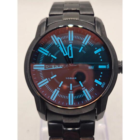 DIESEL ARMBAR 44mm Irridescent Glass DZ1870 Black Stainless Steel Watch. AMAZING - Picture 1 of 9